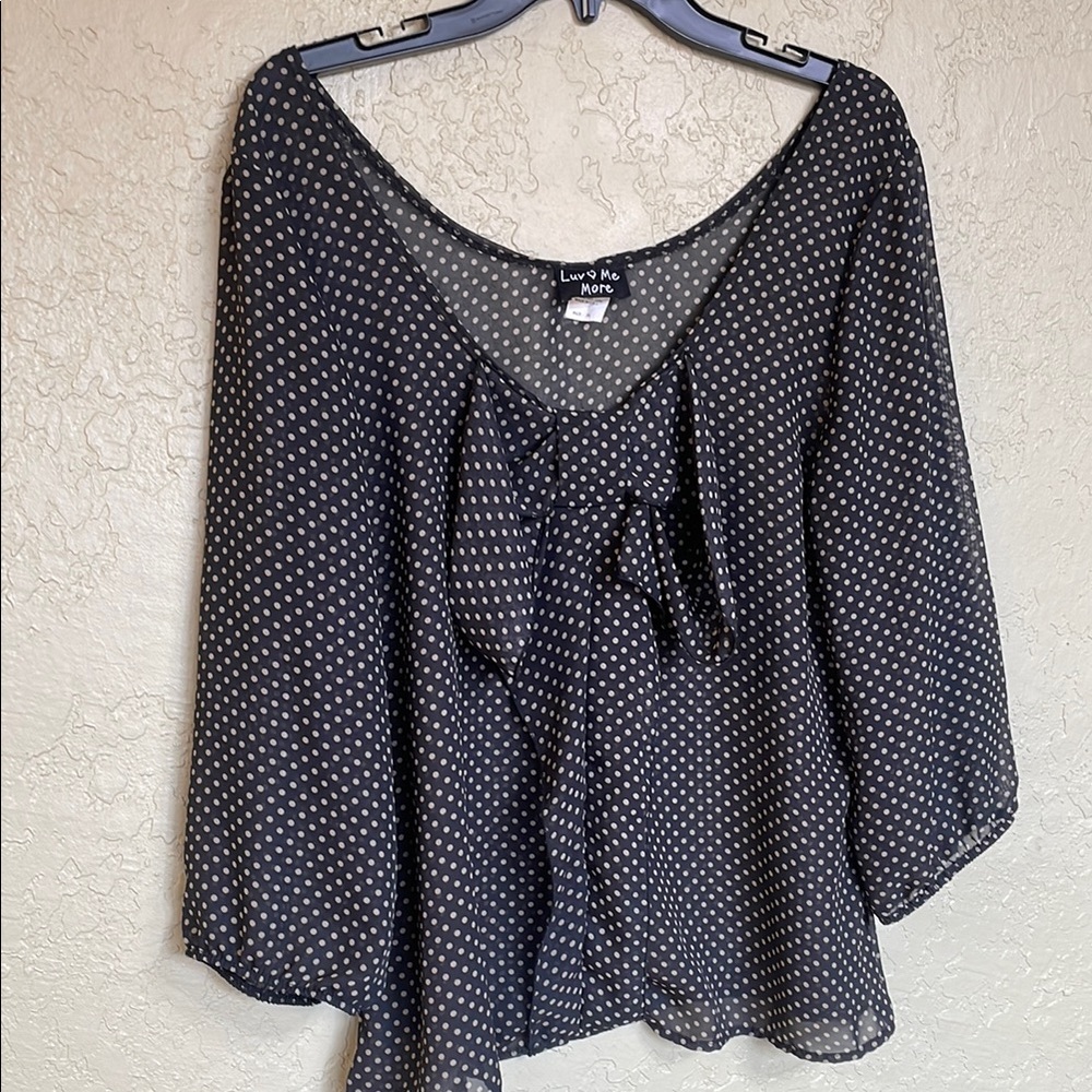 Black Bell Sleeve Blouse with Tie Front
